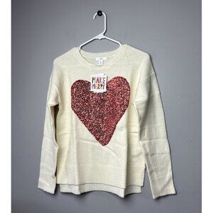 1901 Girl's Merry Sparkle Heart Pullover Sweater Size XL (14/16) Ivory NWT